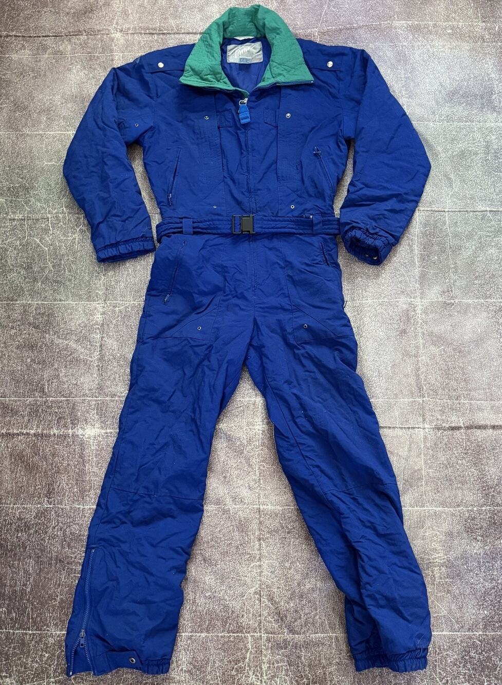 Men's Vintage 80's Prima USA Teal Navy Blue One Piece Winter Ski Snowsuit Sz M